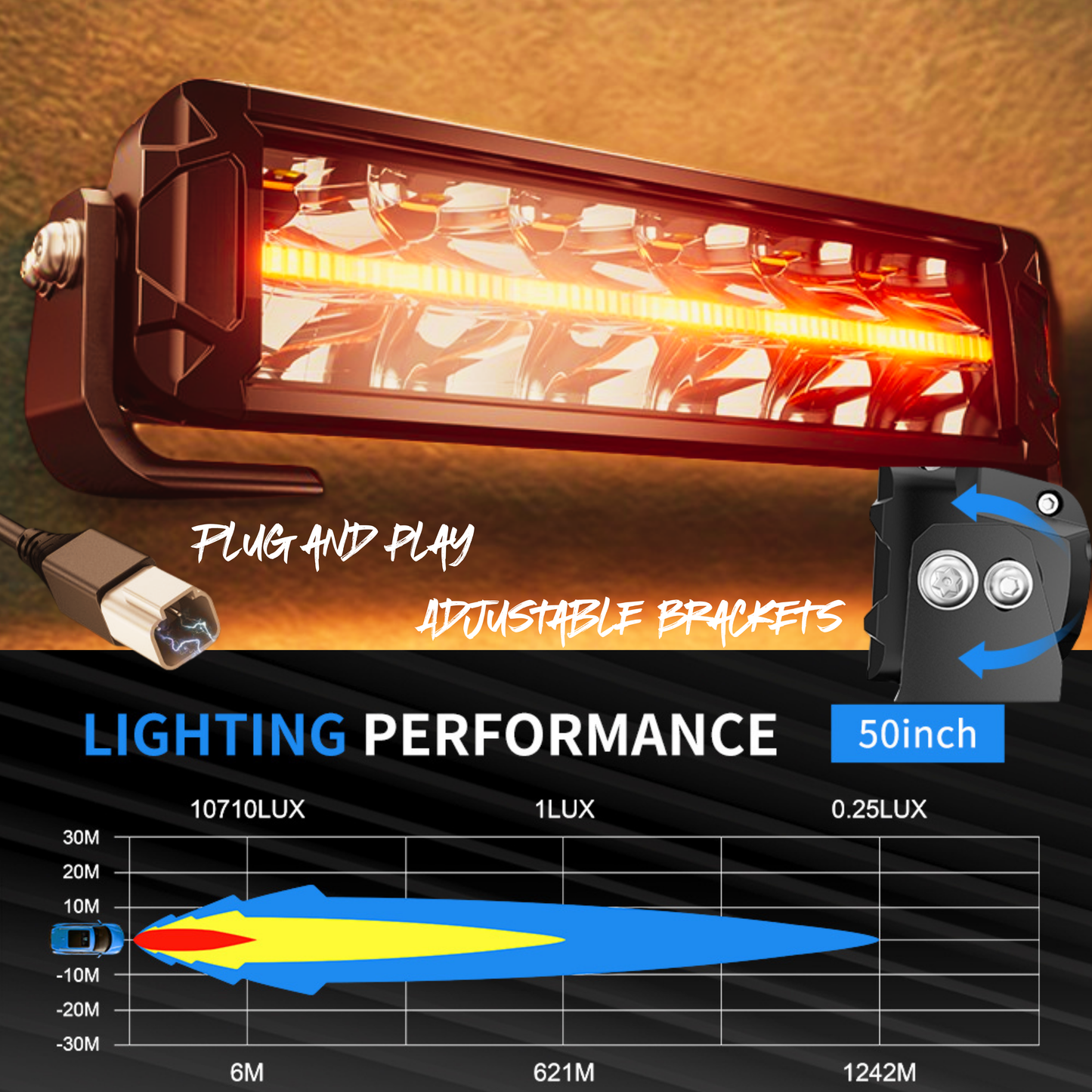 10-50" White/Amber DRL LED Light Bar